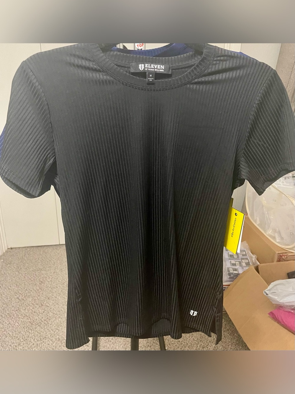Eleven by Venus Williams Black Ribbed Performance Athletic Top Medium Made USA